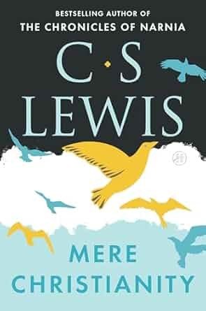 Cover of Mere Christianity by C.S. Lewis, gold and blue birds over white clouds